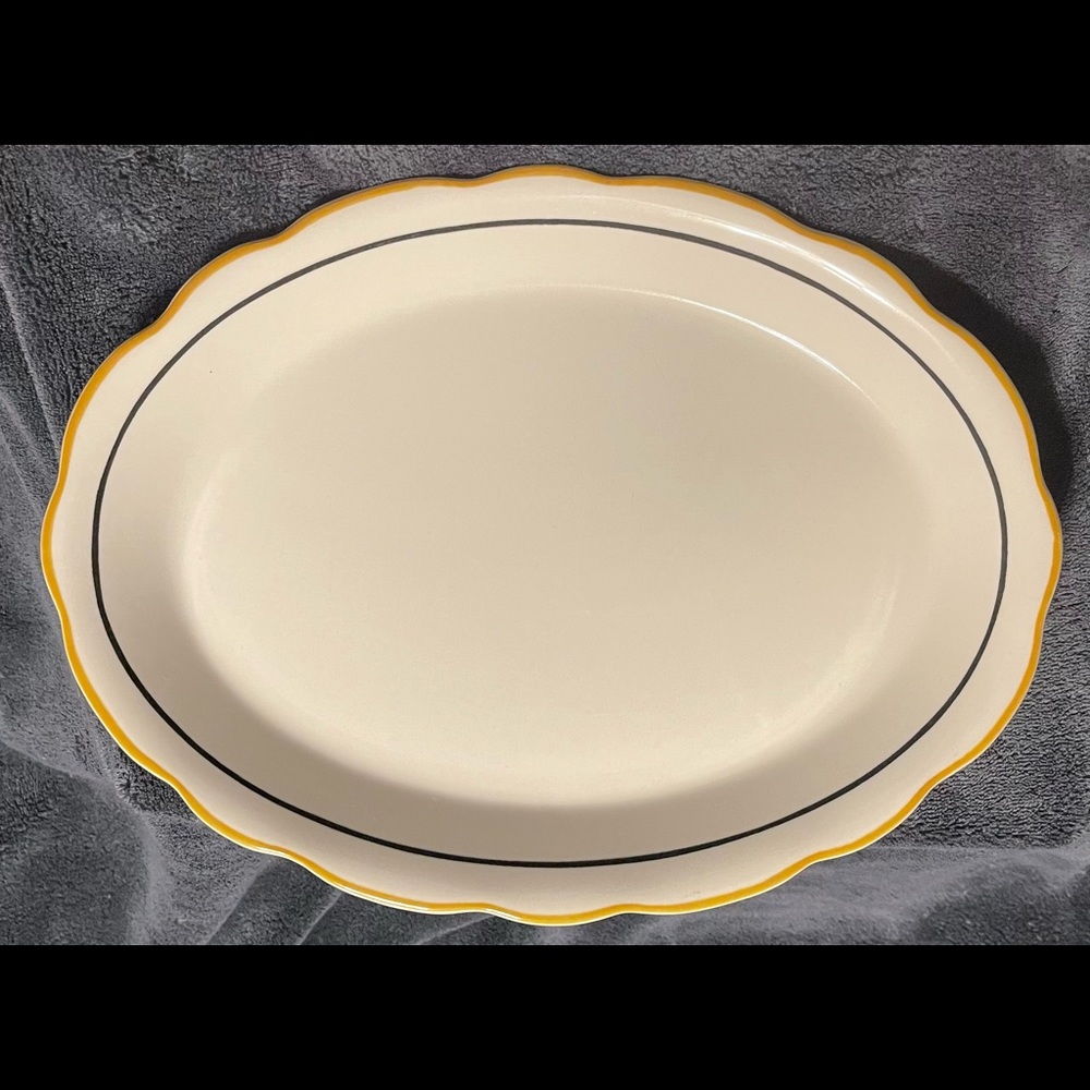 Vintage Buffalo China Restaurant Ware Platter With Beige and Black Stripes.